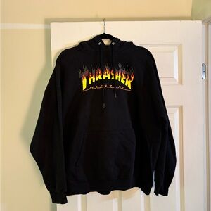 Thrasher Black and Red Sweatshirt Flame Logo